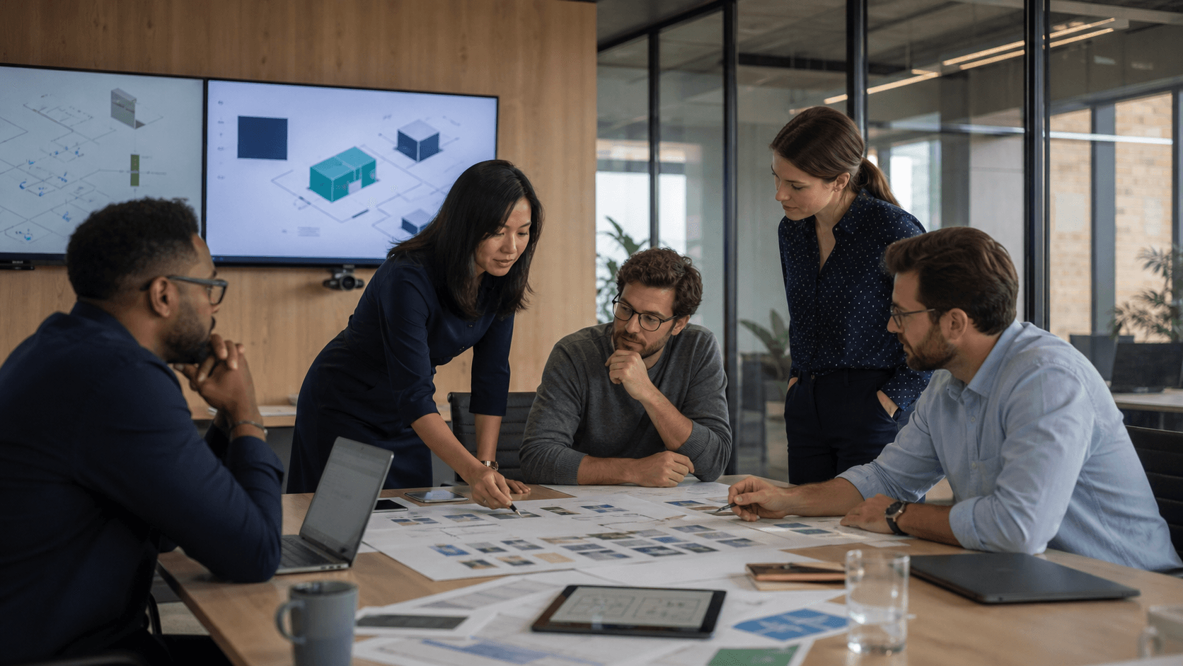 Professionals collaborating during a technology strategy workshop